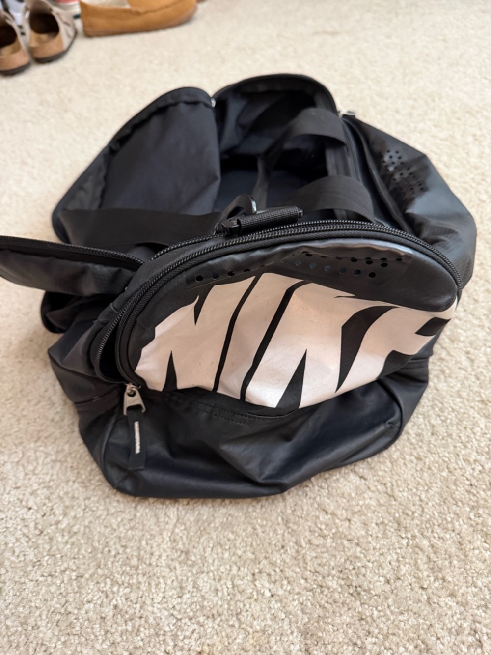 Nike Black Duffel with White Logo Accent - Picture 1 of 3